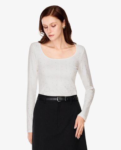  GIGI - Áo kiểu nữ cổ vuông tay dài đính đá 