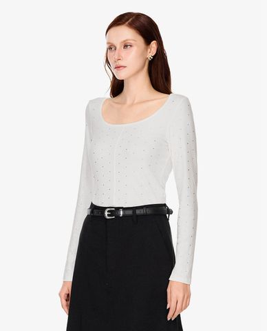  GIGI - Áo kiểu nữ cổ vuông tay dài đính đá 