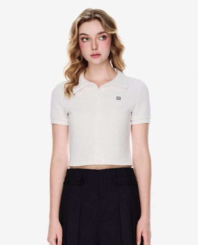  GIGI - Áo dệt kim nữ cổ bẻ tay ngắn phom croptop 