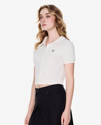  GIGI - Áo dệt kim nữ cổ bẻ tay ngắn phom croptop 