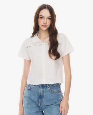  GIGI - Áo sơ mi nữ cổ bẻ tay ngắn viền ren 