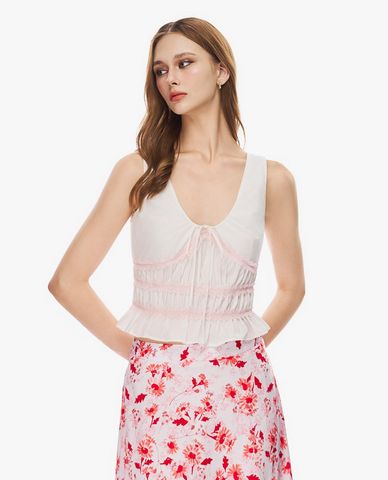  GIGI - Áo croptop nữ cổ V phối bèo nhún 