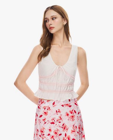  GIGI - Áo croptop nữ cổ V phối bèo nhún 