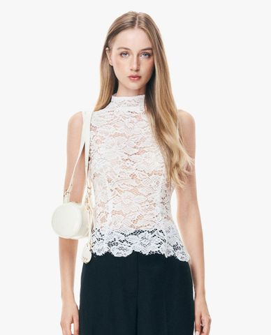  GIGI - Áo sát nách nữ cổ cao ren xuyên thấu 