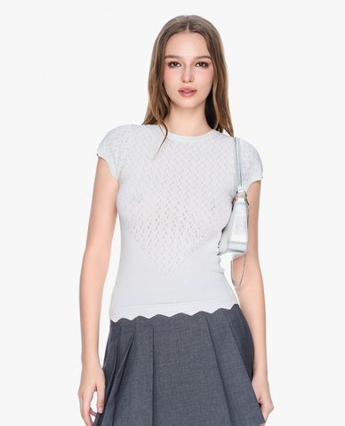  GIGI - Áo dệt kim nữ ngắn tay cổ tròn phom ôm tôn dáng 