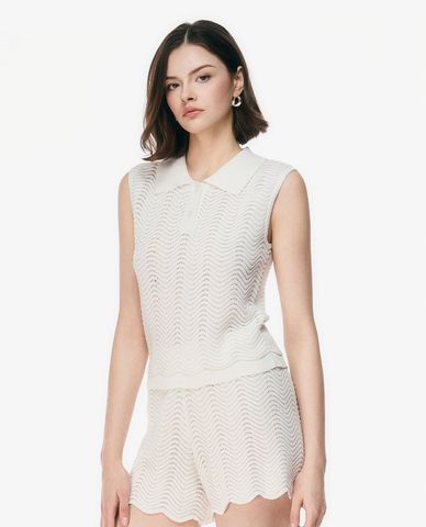  GIGI - Áo sát nách nữ dệt kim cổ bẻ phom ôm 