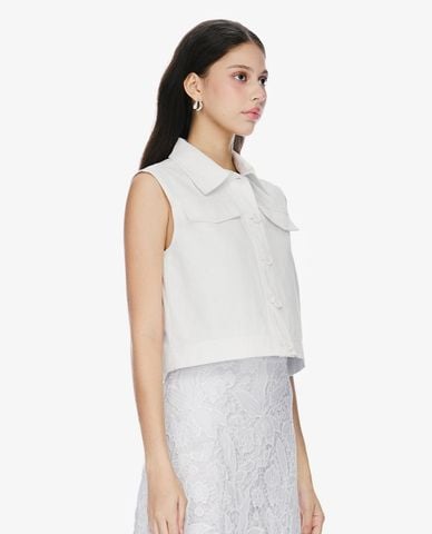  GIGI - Áo sơ mi croptop cổ bẻ sát nách hiện đại 