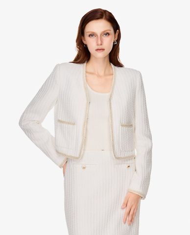  GIGI - Áo khoác tweed nữ cổ tròn tay dài phối viền 