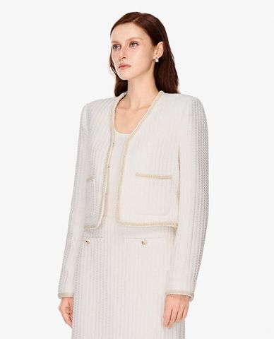  GIGI - Áo khoác tweed nữ cổ tròn tay dài phối viền 