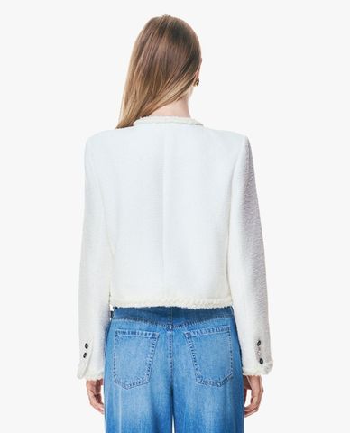  GIGI - Áo khoác croptop nữ cổ tròn tay dài phối viền 