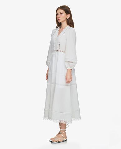  GIGI - Đầm xếp tầng midi cổ V tay phồng 