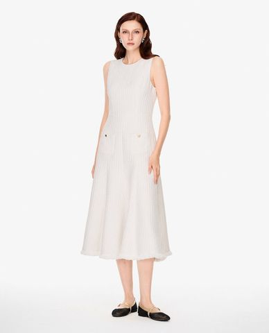  GIGI - Đầm sát nách midi cổ tròn phối túi 