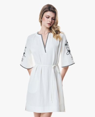  GIGI - Đầm mini cổ V tay lửng thêu hoa 