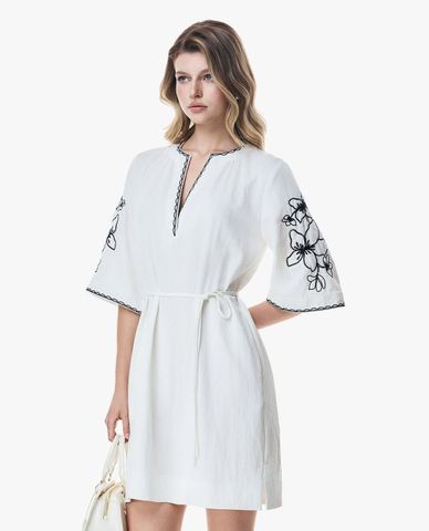  GIGI - Đầm mini cổ V tay lửng thêu hoa 