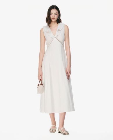  GIGI - Đầm sát nách midi cổ V phối bèo 