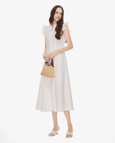  GIGI - Đầm midi cổ trụ tay bèo phối ren 