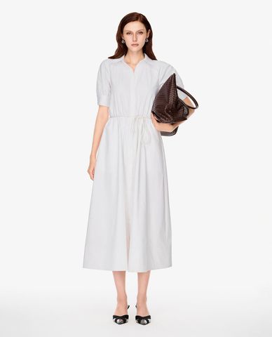  GIGI - Đầm sơ mi midi tay phồng phối dây rút 