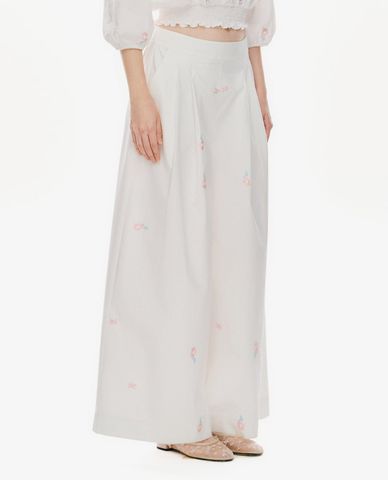  GIGI - Quần nữ ống rộng xếp li thêu hoa 