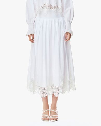  GIGI - Chân váy chữ A midi xếp li viền ren 