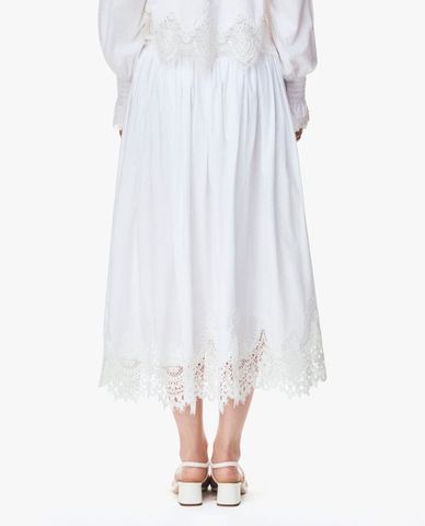  GIGI - Chân váy chữ A midi xếp li viền ren 