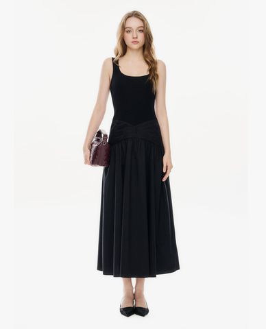  GIGI - Đầm hai dây midi cổ tròn xếp ly 