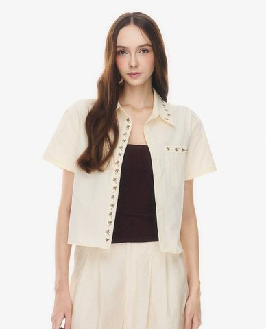  GIGI - Áo sơ mi nữ cổ bẻ tay ngắn phom croptop 