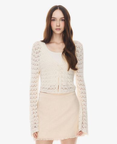  GIGI - Áo khoác cardigan nữ cổ V tay dài len móc 