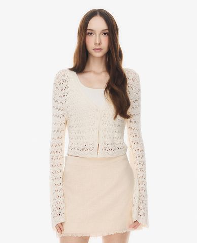  GIGI - Áo khoác cardigan nữ cổ V tay dài len móc 