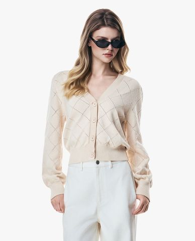  GIGI - Áo khoác cardigan nữ cổ V tay dài họa tiết quả trám 