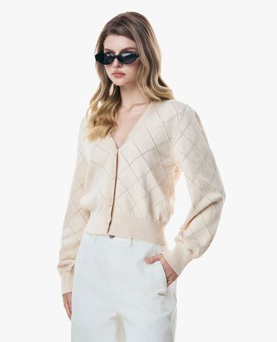  GIGI - Áo khoác cardigan nữ cổ V tay dài họa tiết quả trám 