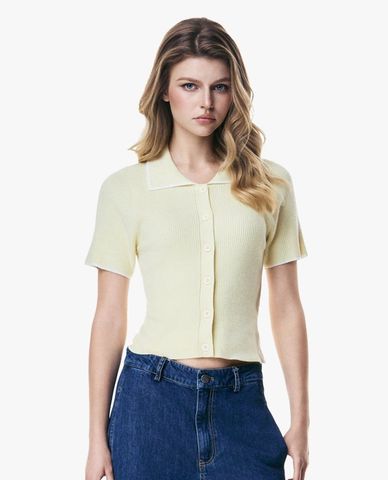  GIGI - Áo dệt kim nữ cổ bẻ tay ngắn phom ôm 