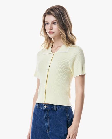  GIGI - Áo dệt kim nữ cổ bẻ tay ngắn phom ôm 