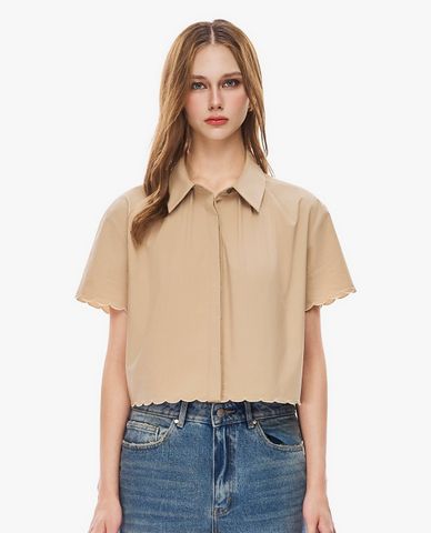  GIGI - Áo sơ mi nữ cổ bẻ tay ngắn phom croptop 
