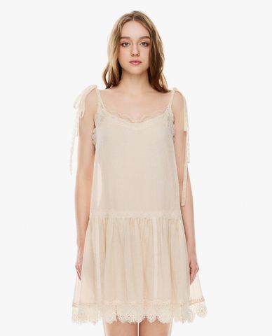  GIGI - Đầm hai dây mini xếp tầng phối ren 