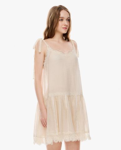  GIGI - Đầm hai dây mini xếp tầng phối ren 