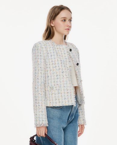  GIGI - Áo khoác tweed nữ phối nút viền tua rua 
