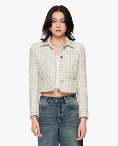  GIGI - Áo khoác tweed nữ cổ bẻ tay dài phom croptop 