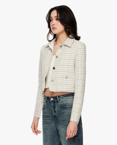  GIGI - Áo khoác tweed nữ cổ bẻ tay dài phom croptop 
