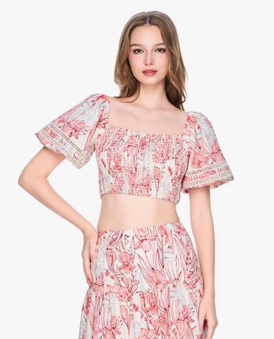  GIGI - Áo kiểu nữ tay ngắn phom croptop in hoa nữ tính 