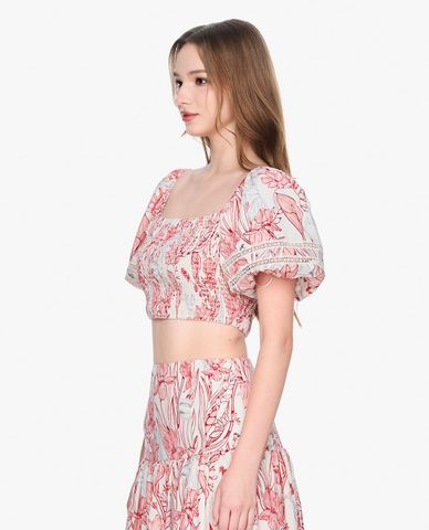  GIGI - Áo kiểu nữ tay ngắn phom croptop in hoa nữ tính 