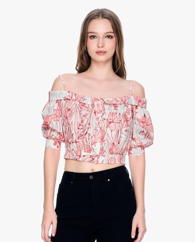  GIGI - Áo trễ vai nữ phom croptop in hoa nữ tính 