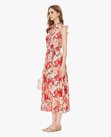  GIGI - Đầm sát nách midi cổ bẻ phối bèo 