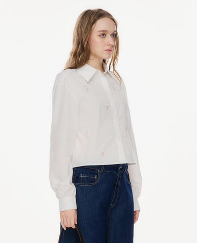  GIGI - Áo sơ mi nữ cổ bẻ tay dài thêu hoa 