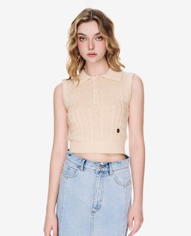  GIGI - Áo dệt kim nữ cổ bẻ phom croptop 