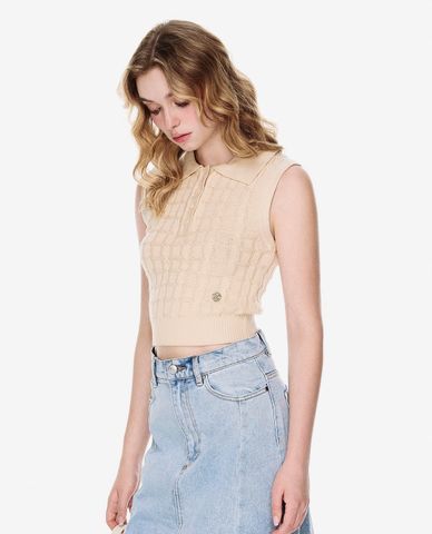  GIGI - Áo dệt kim nữ cổ bẻ phom croptop 