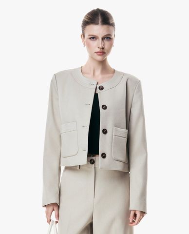  GIGI - Áo khoác croptop nữ cổ tròn tay dài phối túi 