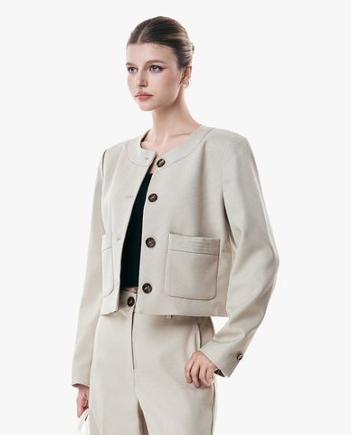  GIGI - Áo khoác croptop nữ cổ tròn tay dài phối túi 
