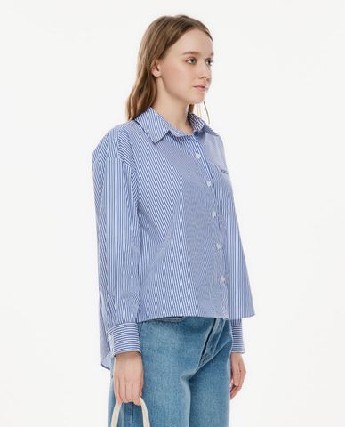  GIGI - Áo sơ mi nữ cổ bẻ tay dài kẻ sọc thêu logo 