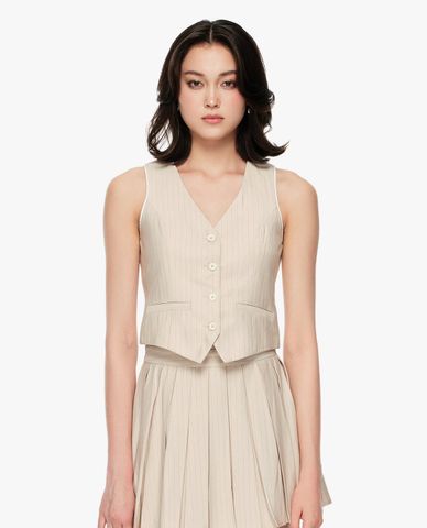  GIGI - Áo khoác gilet nữ cổ V kẻ sọc 