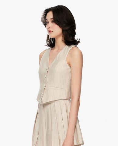  GIGI - Áo khoác gilet nữ cổ V kẻ sọc 